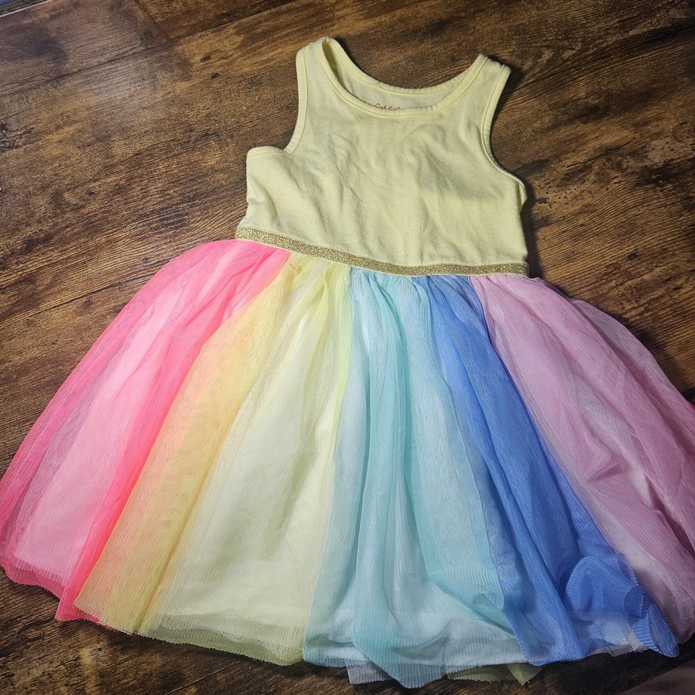 Cat & Jack Yellow Bodice Rainbow Tulle Dress